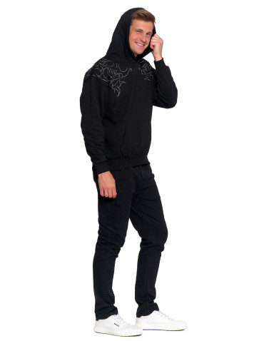 Bluzy - Bluza unisex z kapturem i cyrkoniami ocieplana CZARNY - produkt 12
