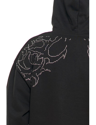 Bluzy - Bluza unisex z kapturem i cyrkoniami ocieplana CZARNY - produkt 14