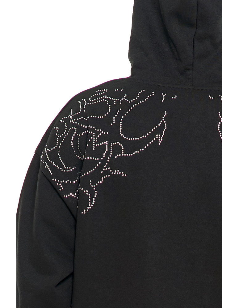 Bluzy - Bluza unisex z kapturem i cyrkoniami ocieplana CZARNY - produkt moraj.pl 14