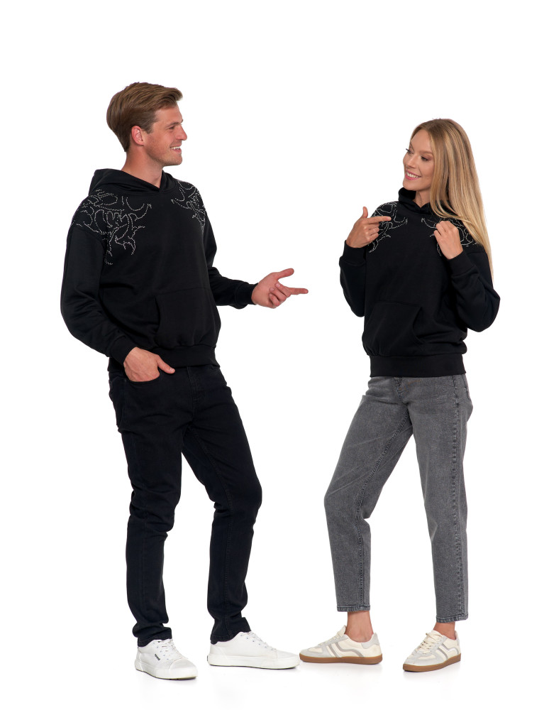 Bluzy - Bluza unisex z kapturem i cyrkoniami ocieplana CZARNY - produkt moraj.pl 15