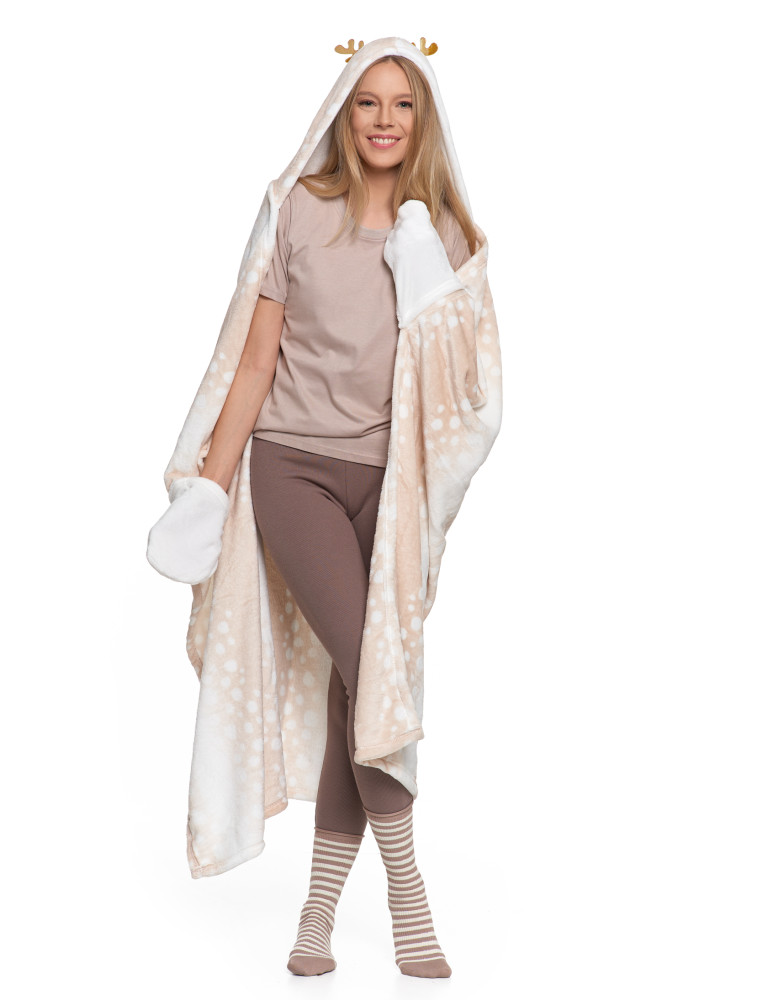 Kocobluzy - Kocobluza damska z motywem renifera koc z kapturem KREMOWY  - produkt moraj.pl 3