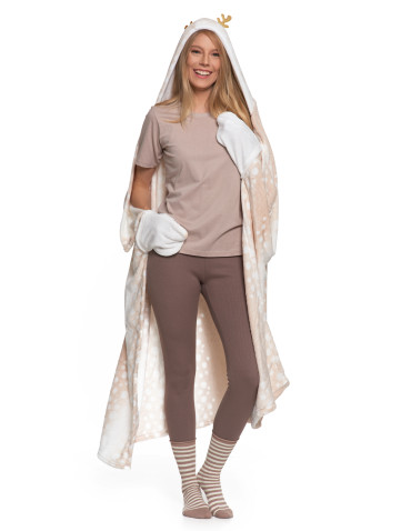 Kocobluzy - Kocobluza damska z motywem renifera koc z kapturem KREMOWY - produkt 4