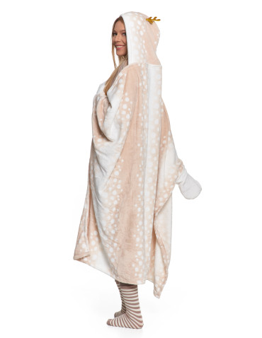 Kocobluzy - Kocobluza damska z motywem renifera koc z kapturem KREMOWY - produkt 5