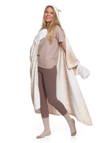 Kocobluzy - Kocobluza damska z motywem renifera koc z kapturem KREMOWY - produkt 6