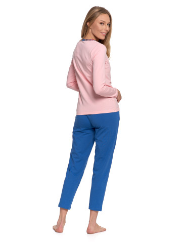 Długi rękaw - Damska piżama dwuczęściowa długa bawełniana rozpinana RÓŻOWY - produkt 3