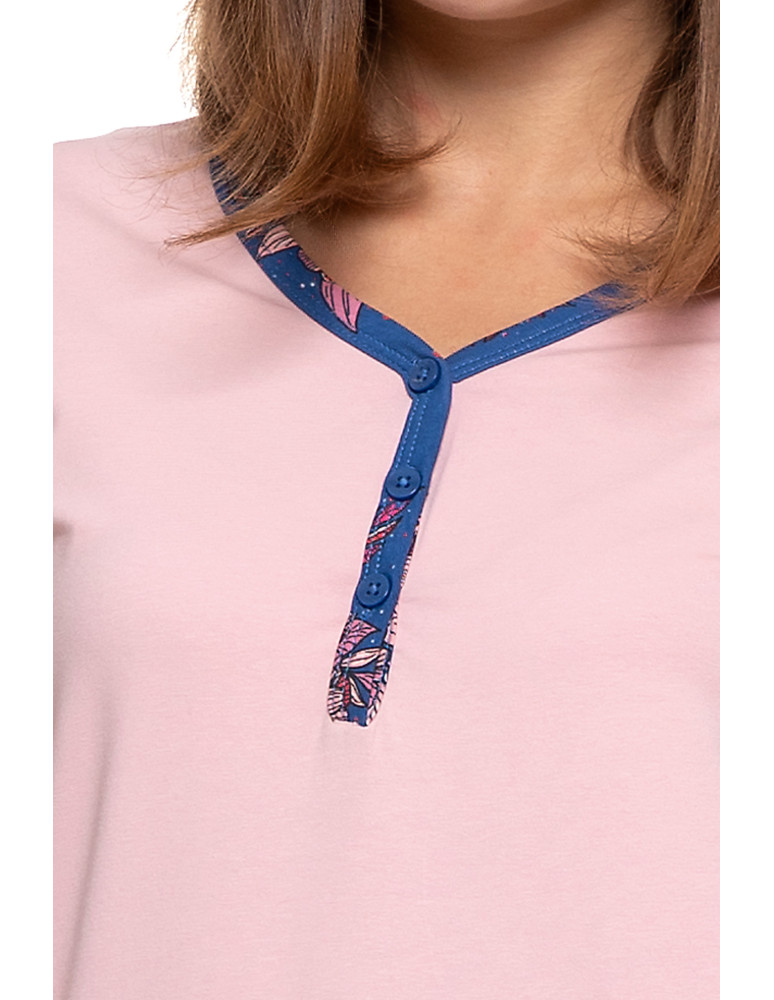 Długi rękaw - Damska piżama dwuczęściowa długa bawełniana rozpinana RÓŻOWY  - produkt moraj.pl 4