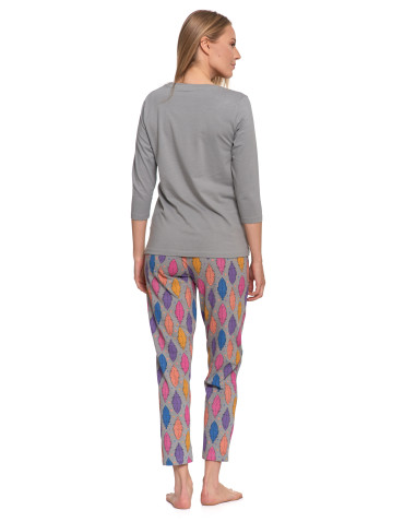 Długi rękaw - Piżama damska dwuczęściowa z rękawem 3/4 motyw łapacza snów SZARY - produkt 4