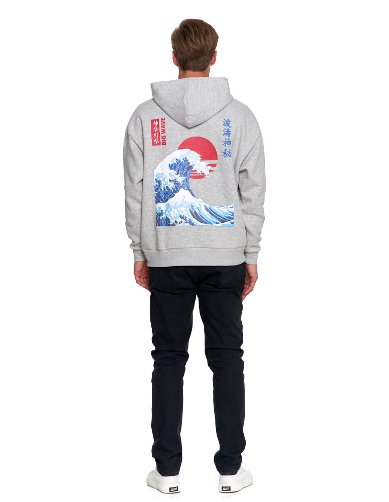 Bluzy - Bluza unisex z kapturem z japońskim motywem fali SZARY - produkt moraj.pl 6