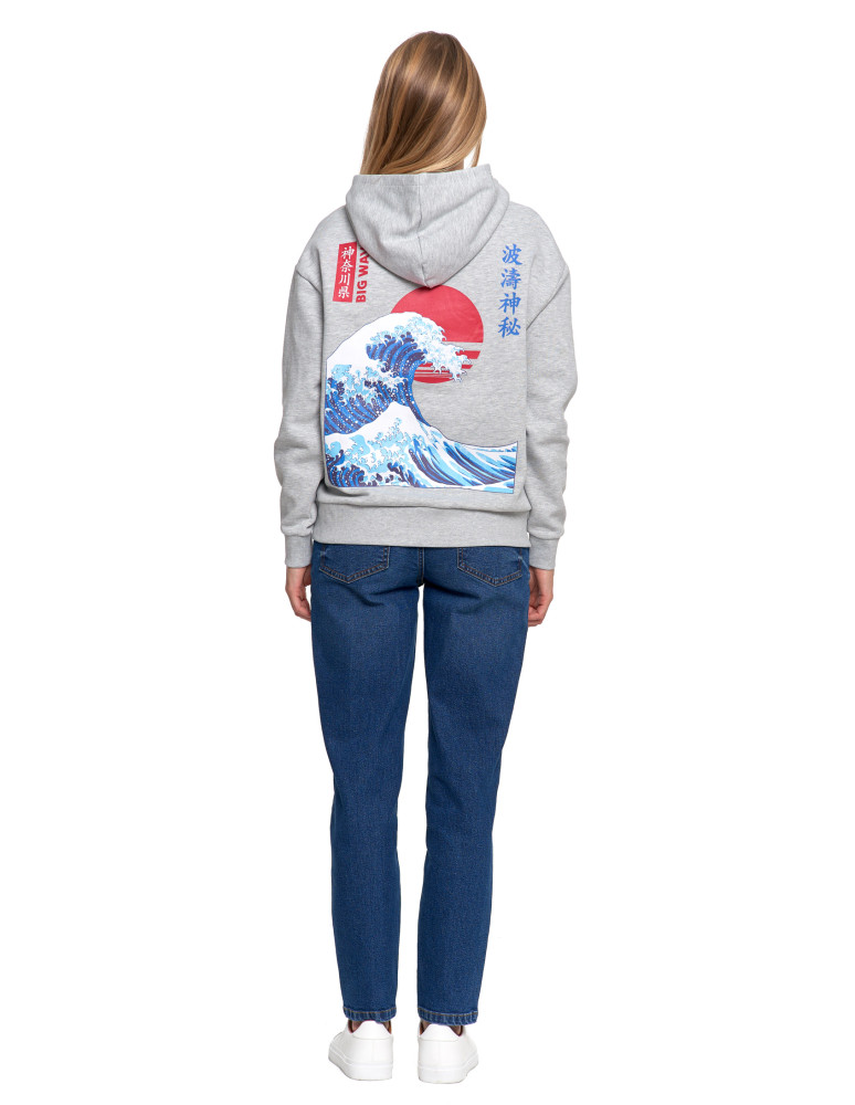 Bluzy - Bluza unisex z kapturem z japońskim motywem fali SZARY - produkt moraj.pl 11