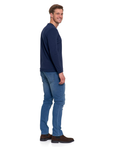 Koszulki, topy, koszule - Męska koszulka long bawełniana z minimalistycznym nadrukiem GRANATOWY - produkt 3