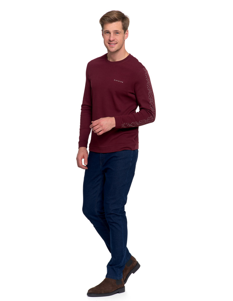 Koszulki, topy, koszule - Męska koszulka long bawełniana z minimalistycznym nadrukiem CZERWONY  - produkt moraj.pl 3