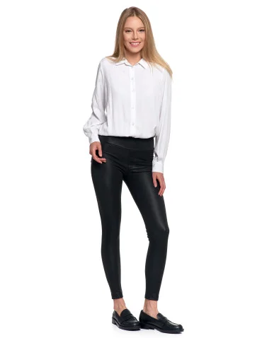 Damskie legginsy z wysokim stanem w stylu skórzanym - CZARNY