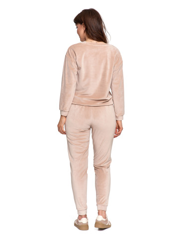 Bluzy - Bluza damska welurowa bez kaptura z haftem BEŻOWY - produkt 12