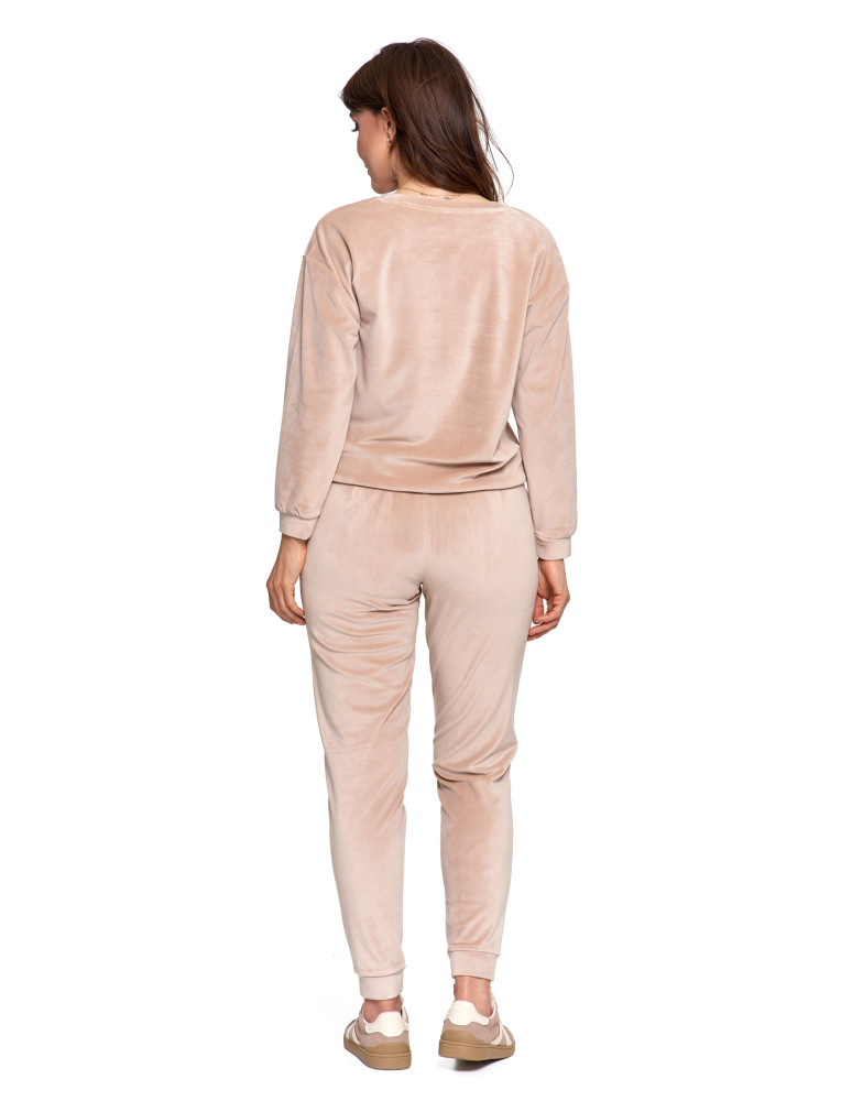 Bluzy - Bluza damska welurowa bez kaptura z haftem BEŻOWY - produkt moraj.pl 12
