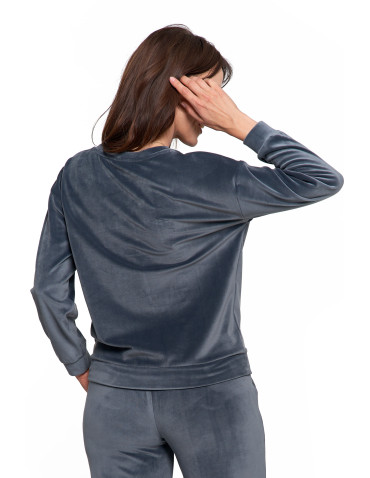Bluzy - Bluza damska welurowa bez kaptura z haftem GRAFITOWY - produkt 3