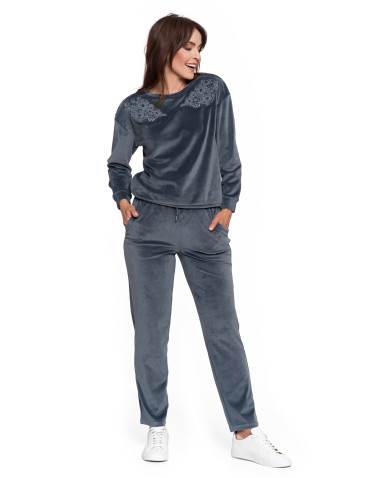 Bluzy - Bluza damska welurowa bez kaptura z haftem GRAFITOWY - produkt 8