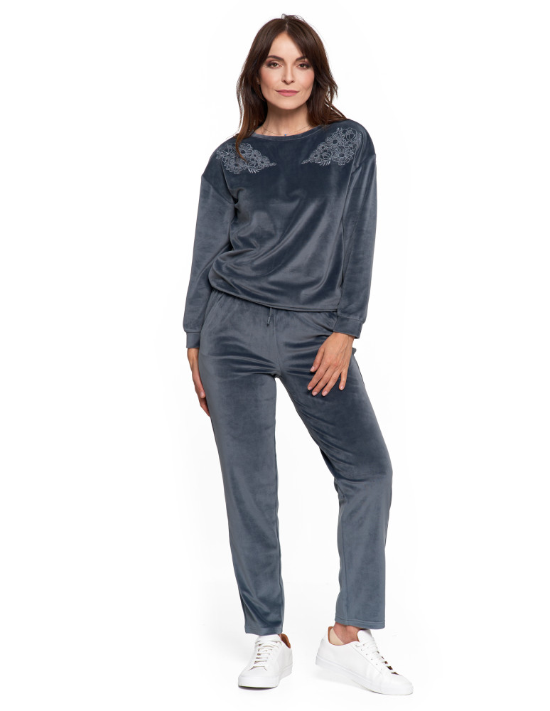 Bluzy - Bluza damska welurowa bez kaptura z haftem GRAFITOWY - produkt moraj.pl 9