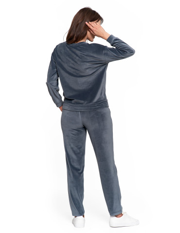 Bluzy - Bluza damska welurowa bez kaptura z haftem GRAFITOWY - produkt 10