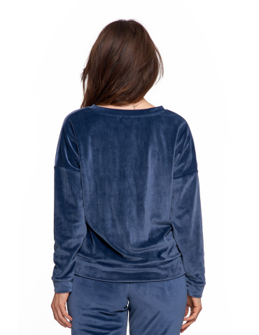 Bluzy - Bluza damska welurowa klasyczna z dekoltem V GRANATOWY - produkt 3