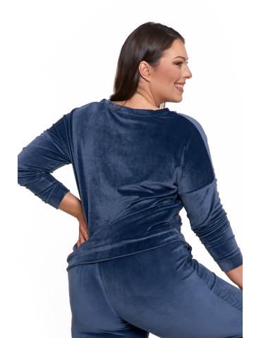 Bluzy - Bluza damska welurowa klasyczna z dekoltem V GRANATOWY - produkt 15