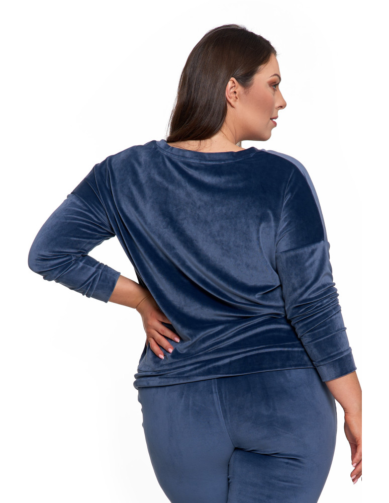Bluzy - Bluza damska welurowa klasyczna z dekoltem V GRANATOWY - produkt moraj.pl 16
