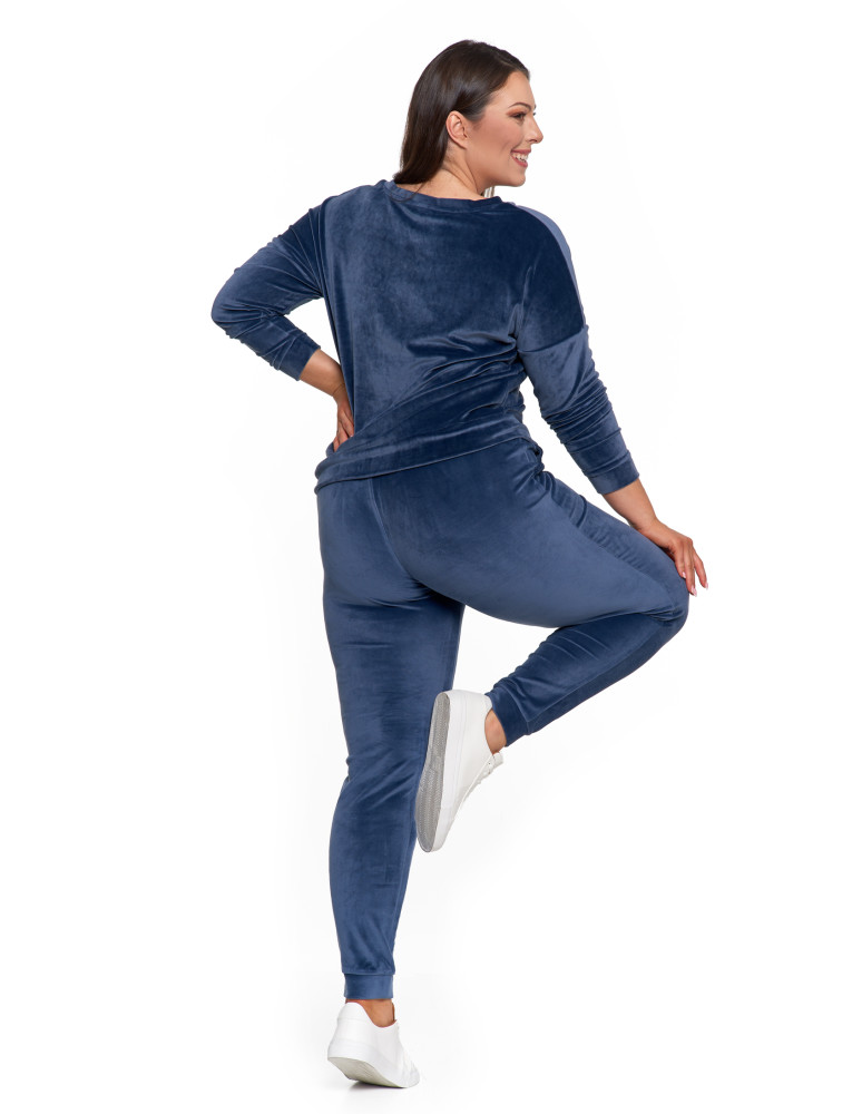Bluzy - Bluza damska welurowa klasyczna z dekoltem V GRANATOWY - produkt moraj.pl 19
