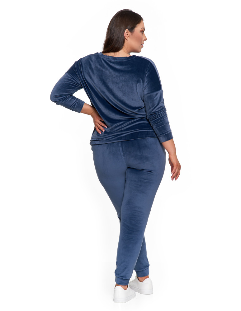 Bluzy - Bluza damska welurowa klasyczna z dekoltem V GRANATOWY - produkt moraj.pl 20