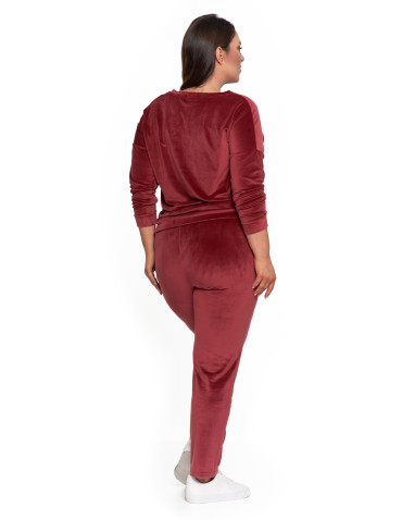 Bluzy - Bluza damska welurowa klasyczna z dekoltem V BORDOWY - produkt 17