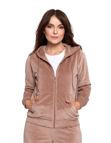 Bluzy - Bluza damska welurowa rozpinana z kapturem i kieszeniami MOKKA - produkt 2