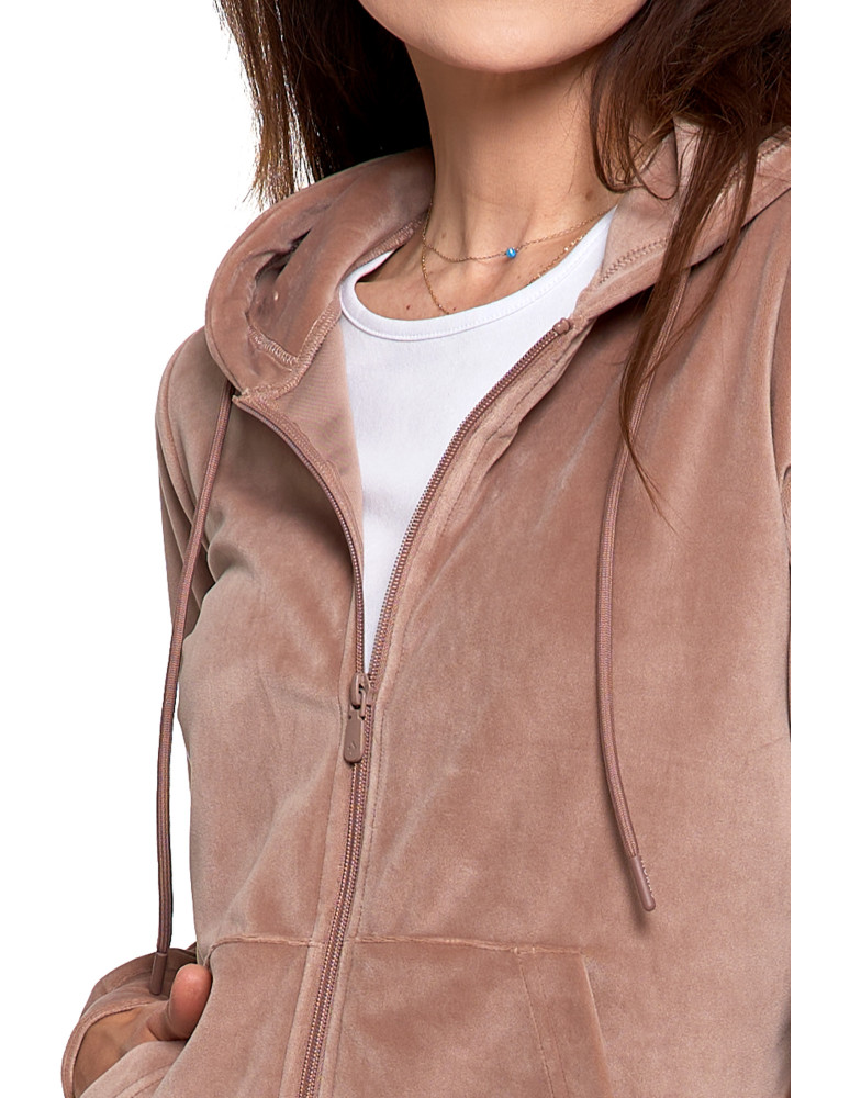 Bluzy - Bluza damska welurowa rozpinana z kapturem i kieszeniami MOKKA - produkt moraj.pl 4
