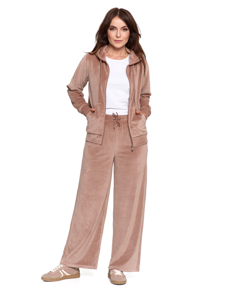 Bluzy - Bluza damska welurowa rozpinana z kapturem i kieszeniami MOKKA - produkt moraj.pl 8