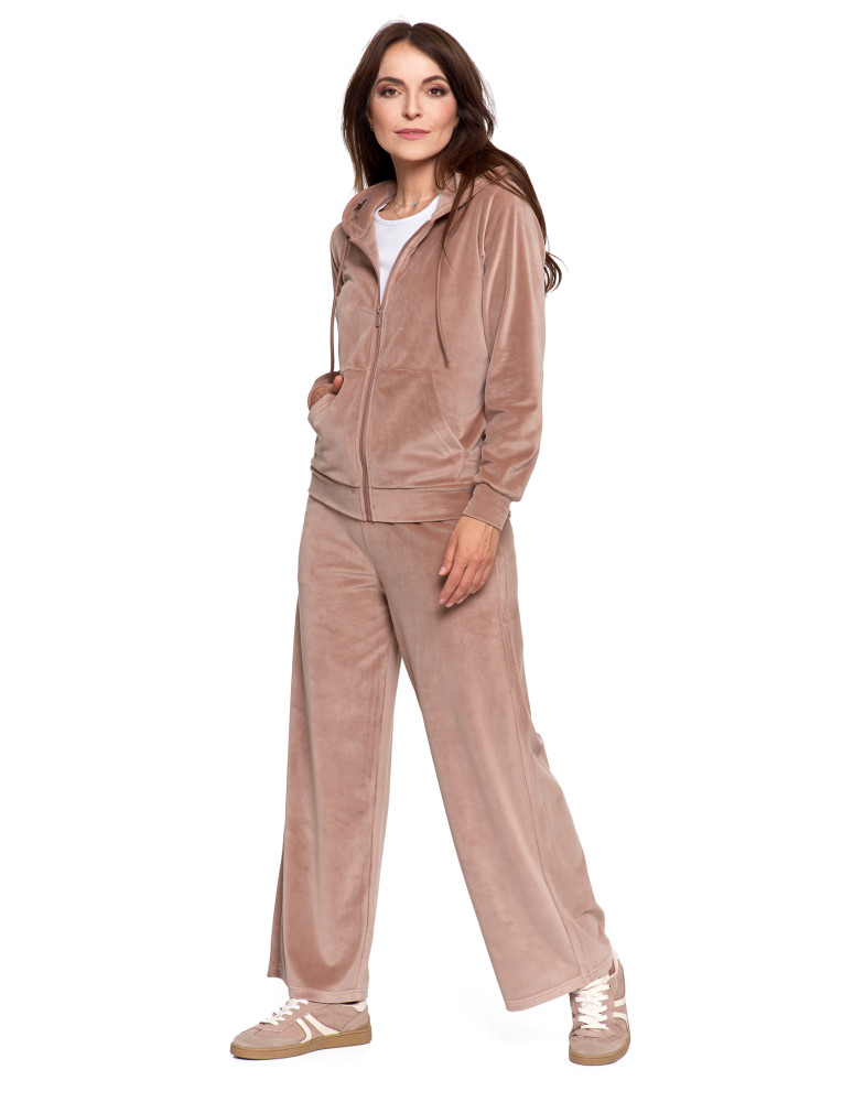 Bluzy - Bluza damska welurowa rozpinana z kapturem i kieszeniami MOKKA - produkt moraj.pl 10