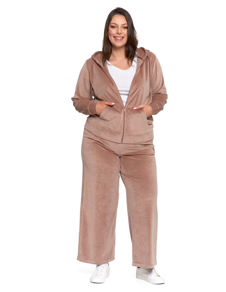 Bluzy - Bluza damska welurowa rozpinana z kapturem i kieszeniami MOKKA - produkt moraj.pl 16