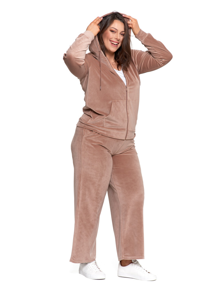 Bluzy - Bluza damska welurowa rozpinana z kapturem i kieszeniami MOKKA - produkt moraj.pl 17