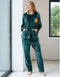 Ciepła piżama damska welurowa z liskiem i kapturem