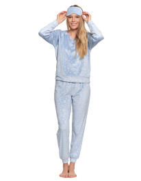 Piżama damska welurowa z długim rękawem i opaską na oczy