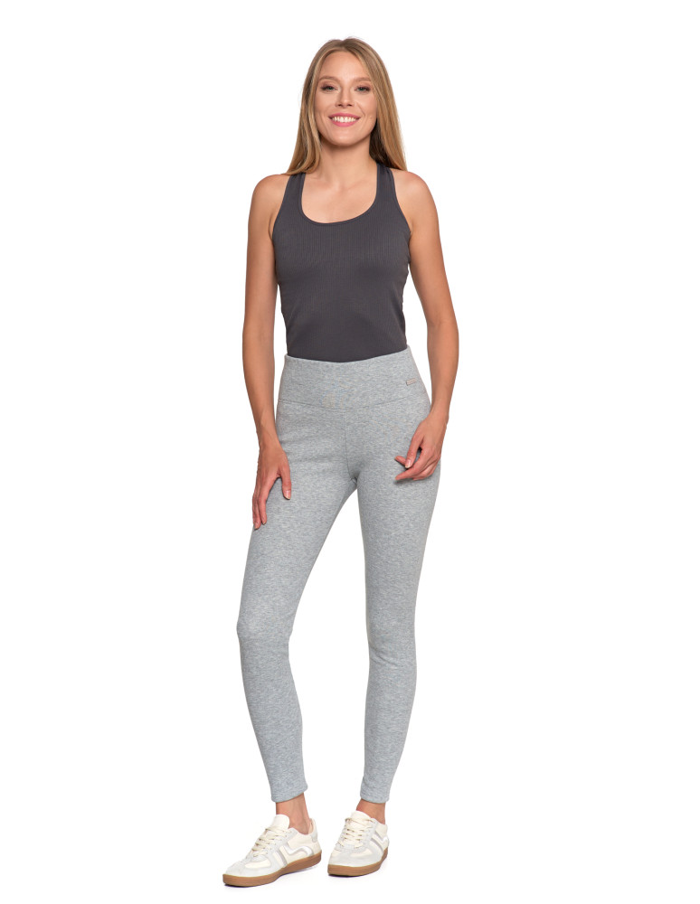 Legginsy - Prążkowane legginsy damskie z wysokim stanem ocieplane JASNY SZARY - produkt moraj.pl 1