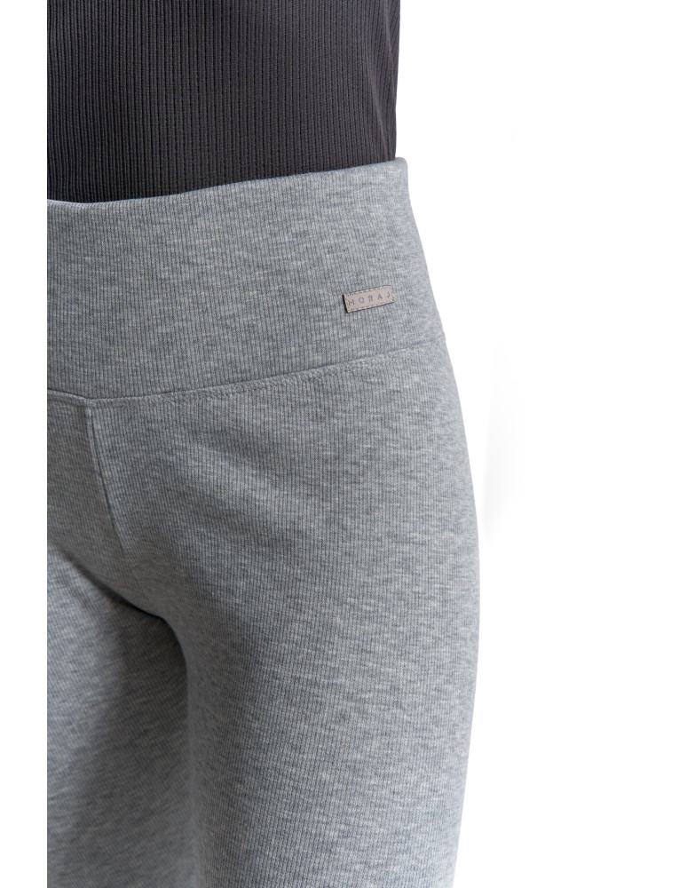 Legginsy - Prążkowane legginsy damskie z wysokim stanem ocieplane JASNY SZARY - produkt moraj.pl 4