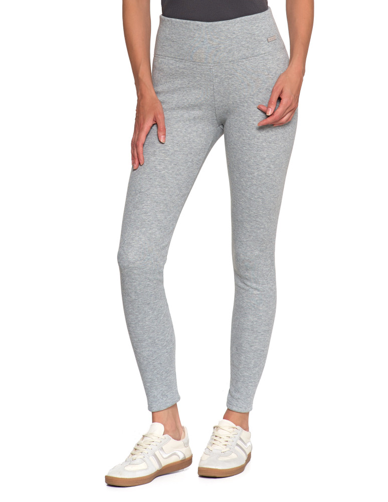 Legginsy - Prążkowane legginsy damskie z wysokim stanem ocieplane JASNY SZARY - produkt moraj.pl 5