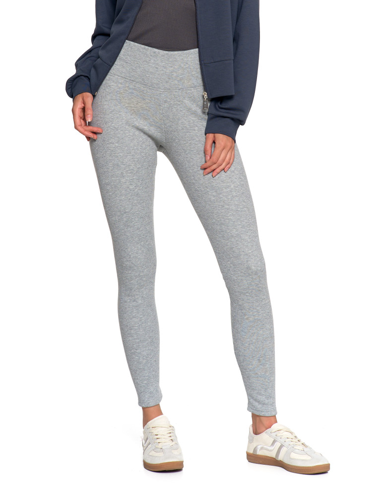 Legginsy - Prążkowane legginsy damskie z wysokim stanem ocieplane JASNY SZARY - produkt moraj.pl 8