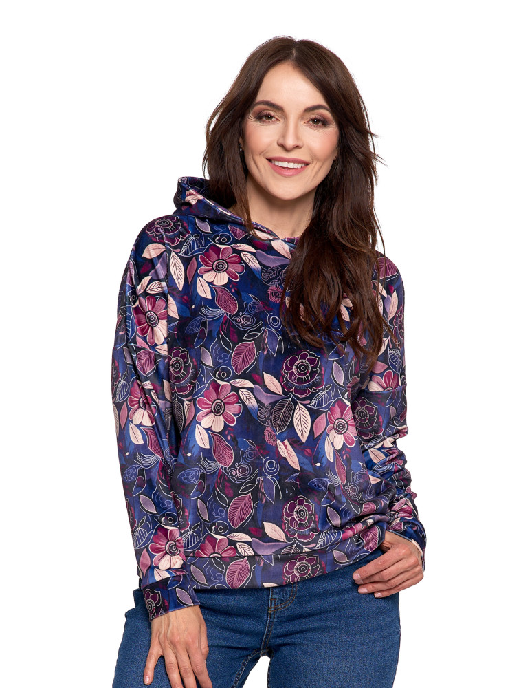 Bluzy - Damska bluza welurowa z kapturem WZÓR  - produkt moraj.pl 2