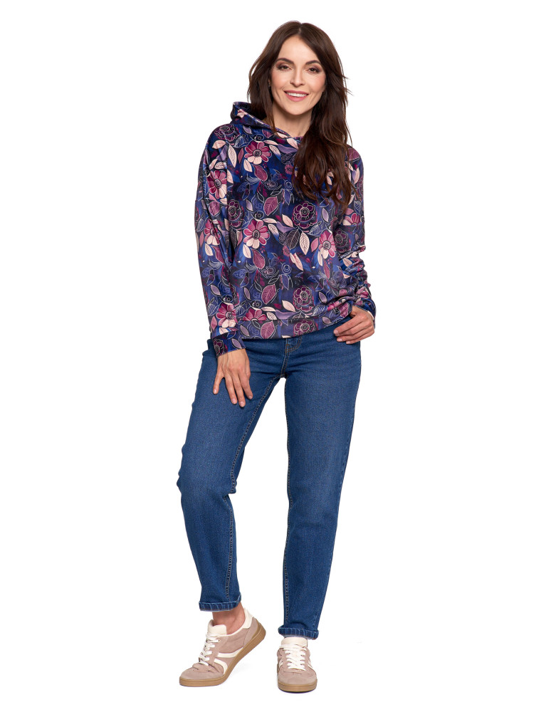 Bluzy - Damska bluza welurowa z kapturem WZÓR  - produkt moraj.pl 7