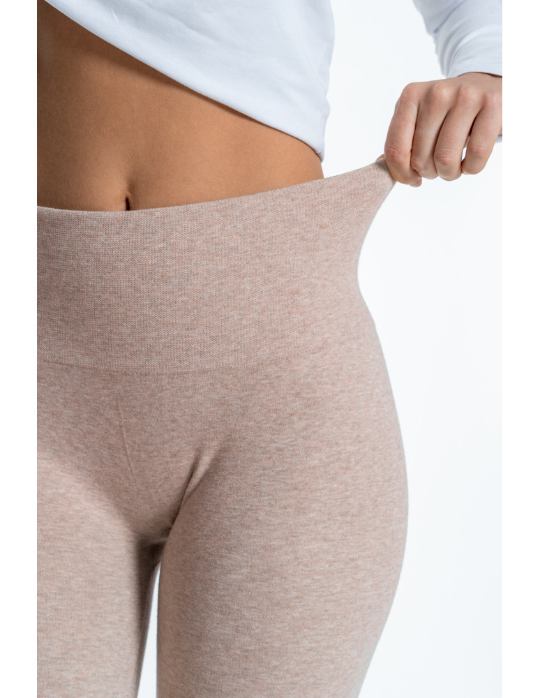 Legginsy - Legginsy damskie ocieplane z wysokim stanem i szerokim pasem BEŻOWY - produkt moraj.pl 4