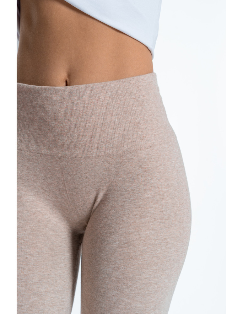 Legginsy - Legginsy damskie ocieplane z wysokim stanem i szerokim pasem BEŻOWY - produkt moraj.pl 5