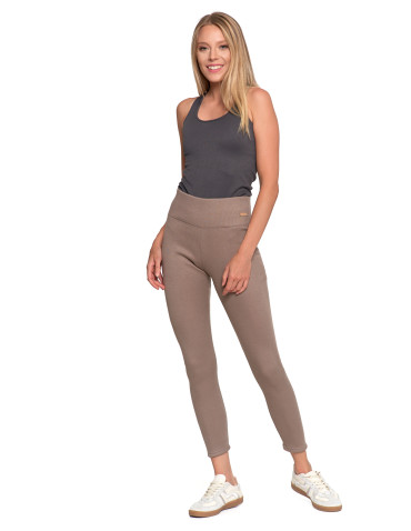 Legginsy - Prążkowane legginsy damskie z wysokim stanem ocieplane MOKKA - produkt 1