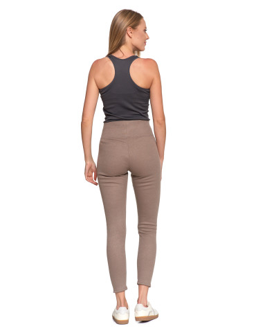 Legginsy - Prążkowane legginsy damskie z wysokim stanem ocieplane MOKKA - produkt 2
