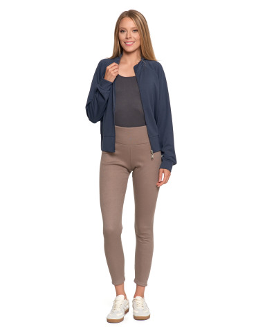 Legginsy - Prążkowane legginsy damskie z wysokim stanem ocieplane MOKKA - produkt 3