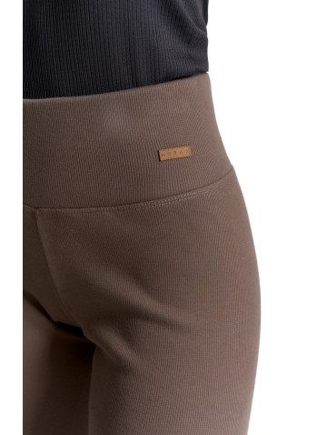 Legginsy - Prążkowane legginsy damskie z wysokim stanem ocieplane MOKKA - produkt 4