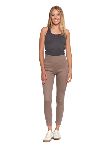 Legginsy - Prążkowane legginsy damskie z wysokim stanem ocieplane MOKKA - produkt 5