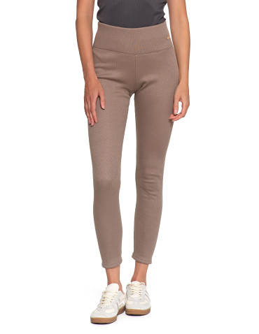 Legginsy - Prążkowane legginsy damskie z wysokim stanem ocieplane MOKKA - produkt 7